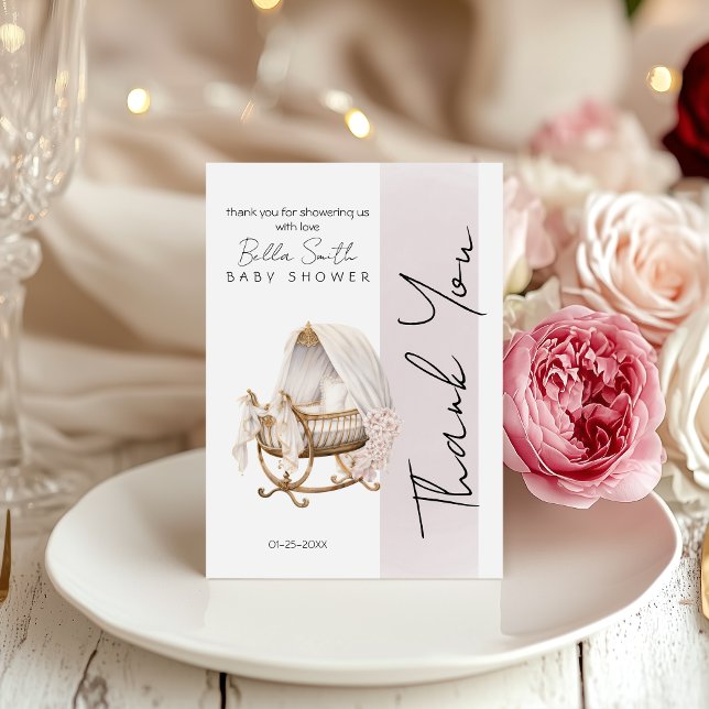 Elegant Vintage Bassinet Baby Shower Dankeskarte (Von Creator hochgeladen)