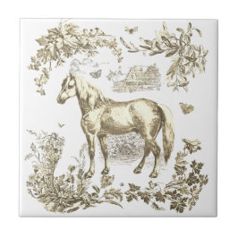 Elegant Vintage Beige Horse Floral Fliese