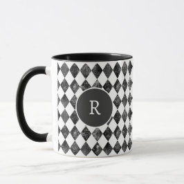 Elegant vintage black &white checkerboard monogram tasse