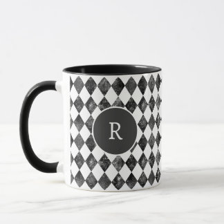 Elegant vintage black &white checkerboard monogram tasse