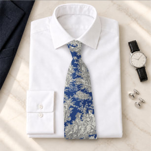 Elegant vintage blau-graue Toile-de-Jouy-Drucke Krawatte