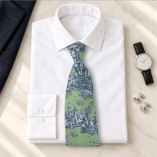 Elegant vintage blau-grüne Toile de Jouy bedruckt Krawatte