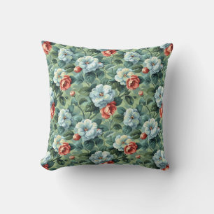 Elegant Vintage Blau & Korallen Blumenmuster Kissen