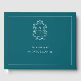Elegant Vintage Blau mit Rahmen Hochzeit Gästebuch