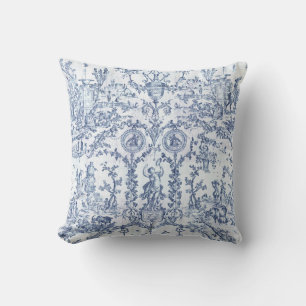 Elegant-vintage-blaue-französische-Land-Toile Kissen