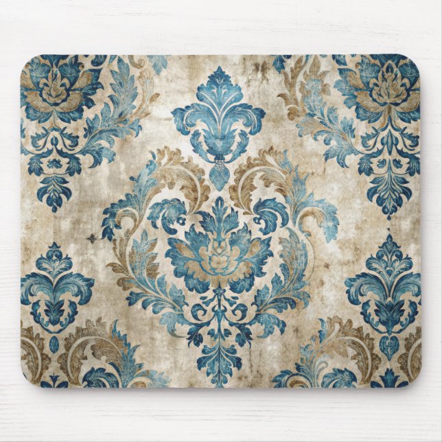 Elegant Vintage Blue Floral Mousepad (Vorne)