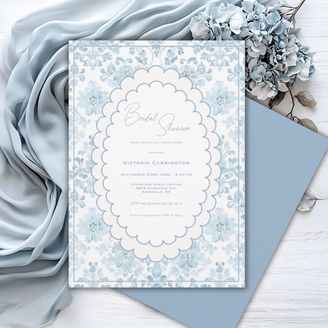 Elegant Vintage Blue Toile Bridal Shower Einladung (Von Creator hochgeladen)