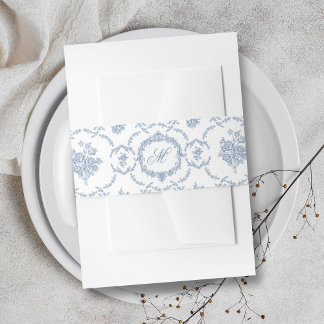 Elegant Vintage Blue Toile Monogram Wedding Einladungsbanderole