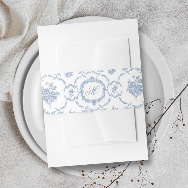Elegant Vintage Blue Toile Monogram Wedding Einladungsbanderole (Von Creator hochgeladen)