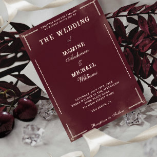 Elegant Vintage Burgund Weinweiß Minimalistische H Einladung