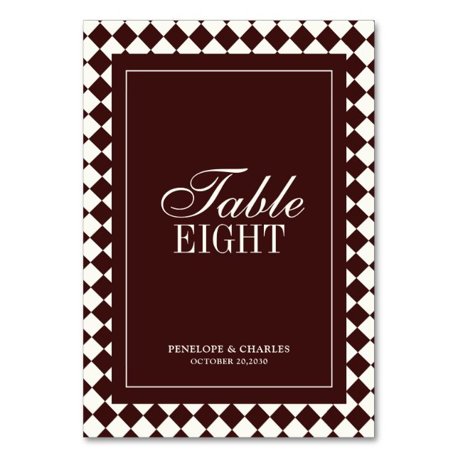 Elegant Vintage Burgundy Formal Wedding Tischnummer (Vorderseite)