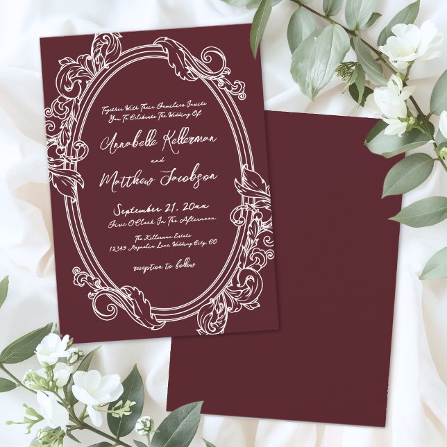 Elegant Vintage Burgundy Wedding Einladung (Elegant Vintage Burgundy Wedding Invitation)