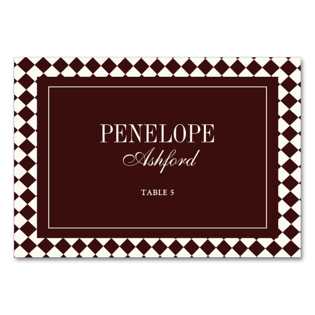 Elegant Vintage Burgundy Wedding Place Card Tischnummer (Vorderseite)