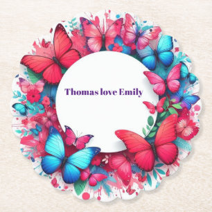 Elegant Vintage China blue red bufferfly Untersetzer