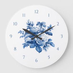 Elegant Vintage China Blue Roses Große Wanduhr