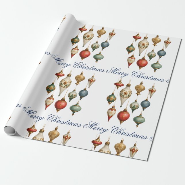 Elegant Vintage Christmas Ornaments Script  Geschenkpapier (Ungerollt)