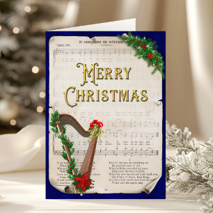 Elegant Vintage Christmas Sheet Music Harp Feiertagskarte