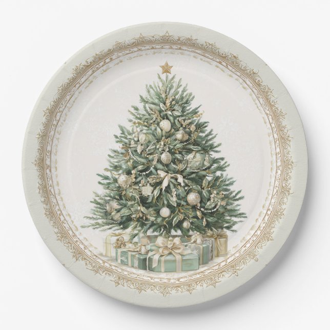 Elegant Vintage Christmas Tree Paper Plates Pappteller (Vorderseite)