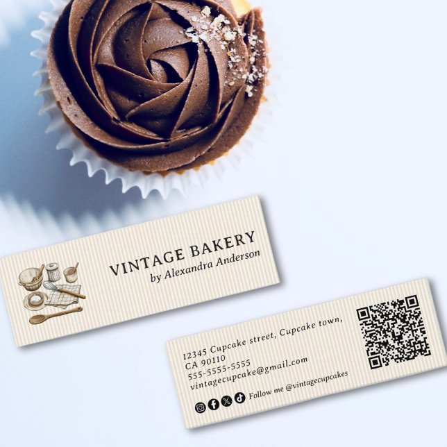 Elegant Vintage Cooking Utensils Striped Mini Visitenkarte (Elegant Vintage Cooking Utensils Striped Mini Business Card)