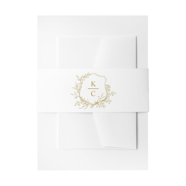 Elegant Vintage Crest Gold Botanical Wedding Einladungsbanderole (Vorderseite Beispiel)