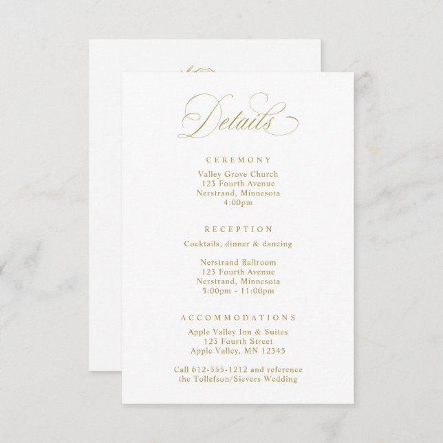 Elegant Vintage Crest Wedding Logo Details Begleitkarte (Vorne/Hinten)