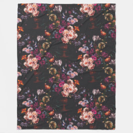 Elegant Vintage Dark Moody Burgundy Floral  Fleecedecke