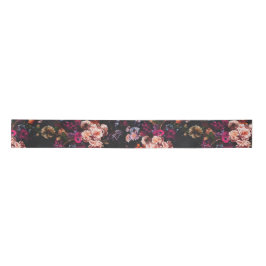 Elegant Vintage Dark Moody Burgundy Floral  Satinband