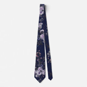 Elegant Vintage dunkle, melancholische Navy-Blumen Krawatte