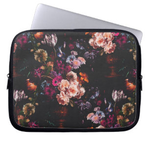 Elegant Vintage Dunkles Moody Burgunder Blumenmust Laptopschutzhülle