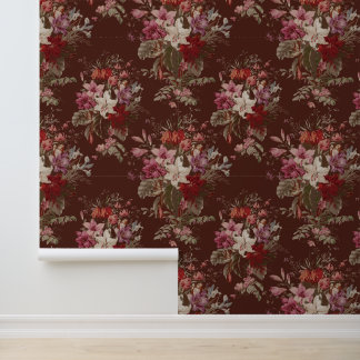 Elegant Vintage Dunkles Moody Rotes Floral Tapete