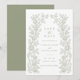 Elegant Vintage Floral Sage Green Save the Date Einladung