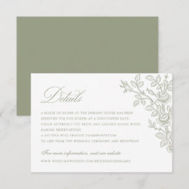 Elegant Vintage Floral Sage Green Wedding Details Einladung