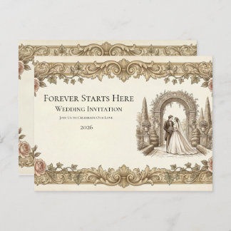 Elegant Vintage Floral Wedding Invitation Postcard Postkarte