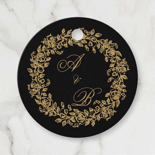 Elegant Vintage Französisch Gold Blumen  Geschenkanhänger (Vorderseite)