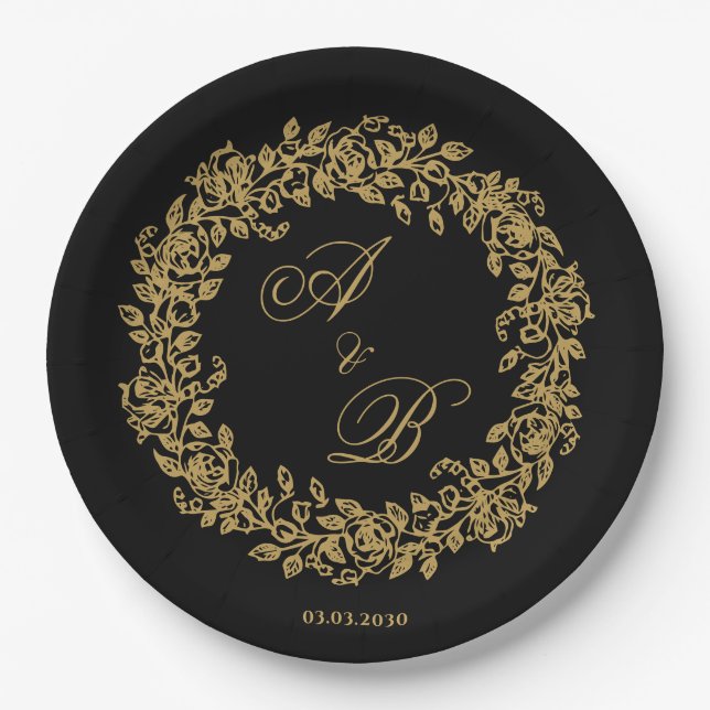 Elegant Vintage Französisch Gold Blumen  Pappteller (Vorderseite)