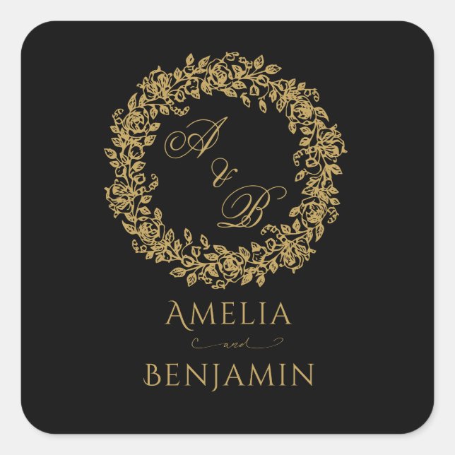 Elegant Vintage Französisch Gold Blumen  Quadratischer Aufkleber (Vorderseite)