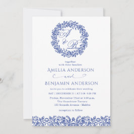 Elegant Vintage French  Blue Floral Wedding Einladung