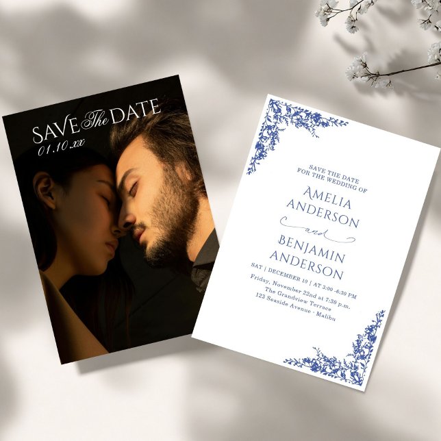 Elegant Vintage French  Blue Floral Wedding  Einladung (Von Creator hochgeladen)