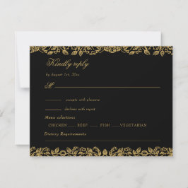 Elegant Vintage French Gold Floral Wedding RSVP Karte