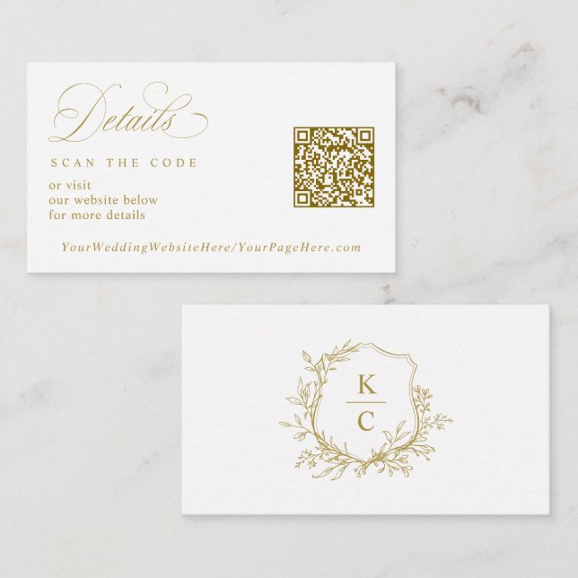 Elegant Vintage Gold Crest QR Code Wedding Logo Begleitkarte (Vorne/Hinten)