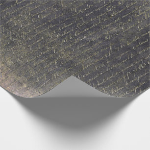 Elegant Vintage Gold Handwritten Letter Black Geschenkpapier