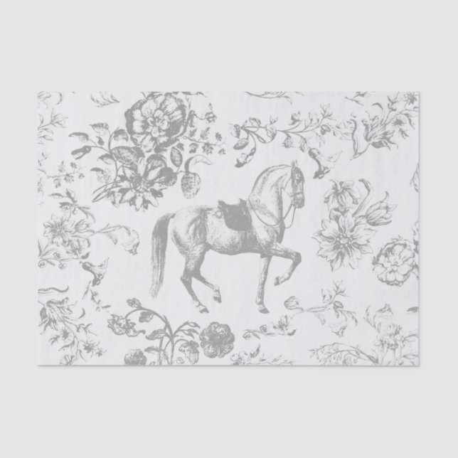 Elegant Vintage Gray Horse Flowers Seidenpapier (Vorderseite)