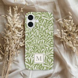 Elegant Vintage Green Willow Leaves Monogram iPhone 16 Hülle