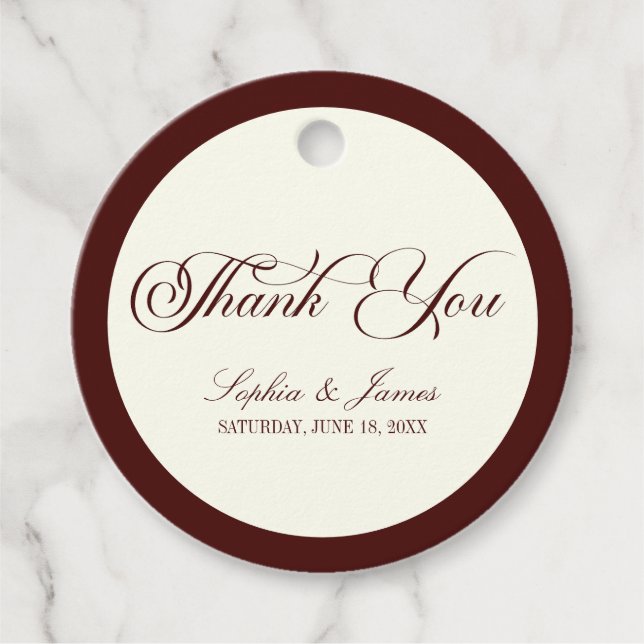 Elegant Vintage Ivory Dark Burgundy Wedding Geschenkanhänger (Vorderseite)