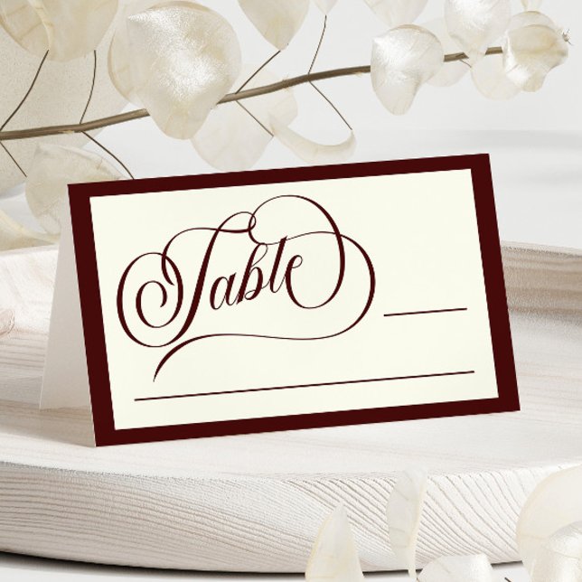 Elegant Vintage Ivory Dark Burgundy Wedding Platzkarte (Von Creator hochgeladen)