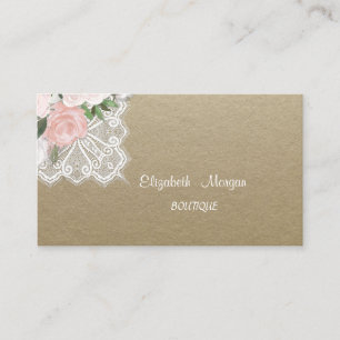 Elegant Vintage, Kraft, Spitze, Aquarellblumen Visitenkarte