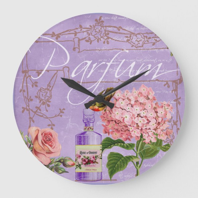 Elegant Vintage Ladies Boudoir Parfum  Große Wanduhr (Vorderseite)