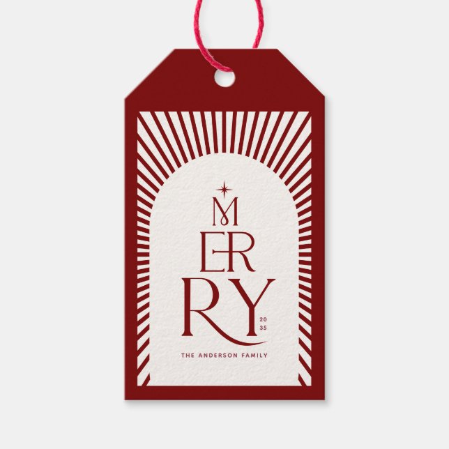 Elegant Vintage Merry Christmas Red and White Geschenkanhänger (Vorderseite)