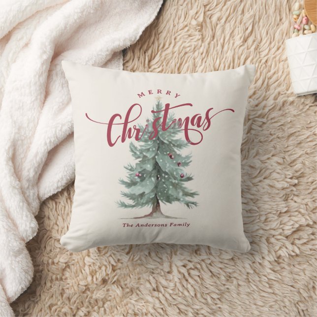 Elegant Vintage Merry Christmas Script Rustic Tree Kissen (Decke)
