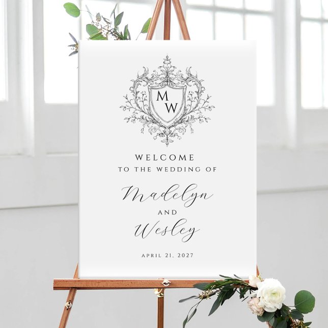 Elegant Vintage Monogram Crest Wedding Welcome Poster (Von Creator hochgeladen)